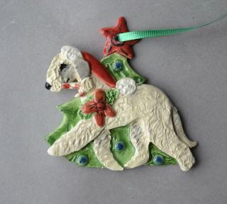 Bedlington Terrier.  Handsculpted Ceramic Christmas Ornament Ooak.  Look