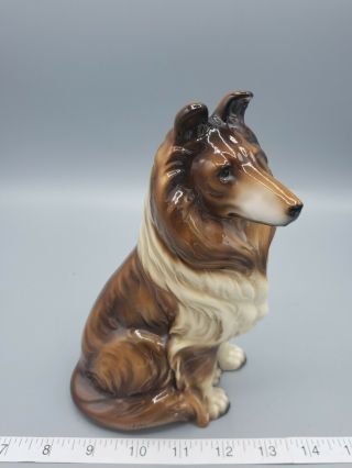 Vintage Lassie Style Sheltie Collie Dog Large Ceramic Figurine Made Japan 7.  5 "