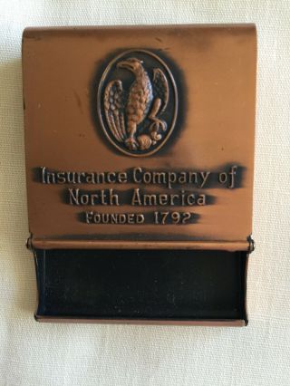 Vintage Copper Insurance Company Of North America Match Book Safe Holder
