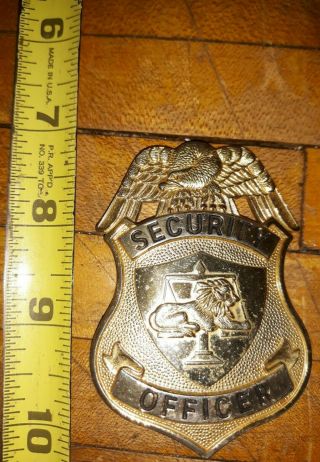 Vintage Collectible Security Officer Badge Gold Tone Eagle Lion Law Guard