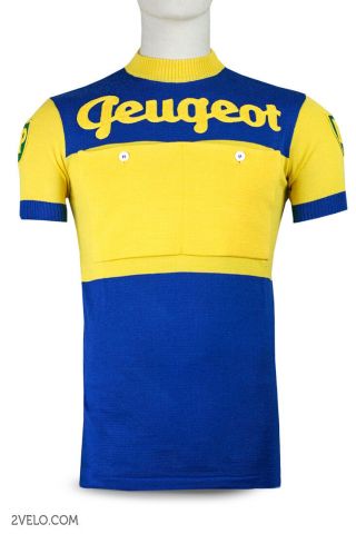 Peugeot Bp Blue / Yellow Vintage Wool Jersey,  Never Worn Xl