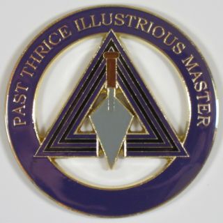 Auto Emblem Past Thrice Illustrious Master Metal Enamel Freemason Mason