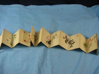 Old Chinese Hand Painted Scroll Book - Flowers Signed