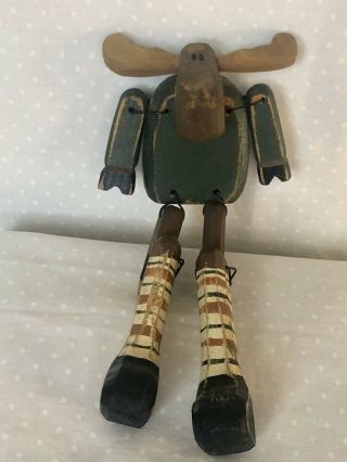 Moose Wooden Puppet Hand Made Folk Art 7.  5”t