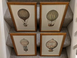 Set 4 Vintage Framed Hot Air Balloon Prints By Grafiche Tasgotti Italy Pictures