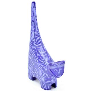 Tabaka Chigware Hand Carved Kisii Soapstone Dark Blue Tail Up Cat 4.  5 " Figure