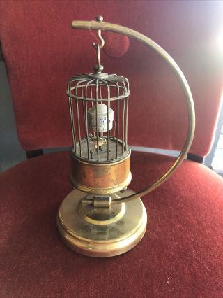 Mcm Brass Vintage Bird In A Gilded Cage Kaiser Hanging Mechanical Alarm Clock