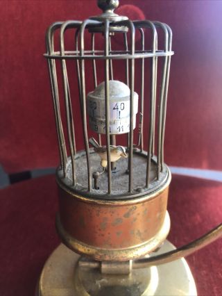 MCM Brass Vintage Bird In A Gilded Cage KAISER Hanging Mechanical Alarm Clock 2