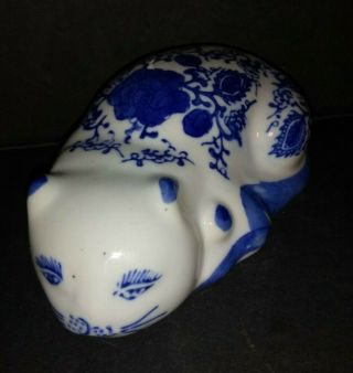 Vintage Cat Kitty Figure White Blue Floral Flower Ceramic Porcelain Decor Retro