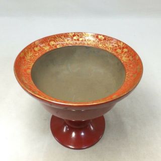 E222: Japanese Old Lacquer Ware Haisen Bowl With Fine Chinkin Work