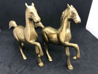 Pair Vintage Solid Brass Running Horse/stallion Statues Figurines