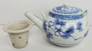 5.  5” Antique 19th Century Chinese Porcelain Blue And White Canton Teapot Qing