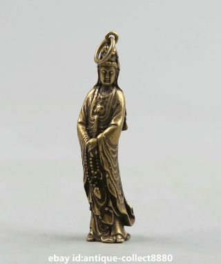 2.  2 " Curio China Bronze Buddhism Kwan - Yin Guanyin Hold Prayer Beads Small Pendant