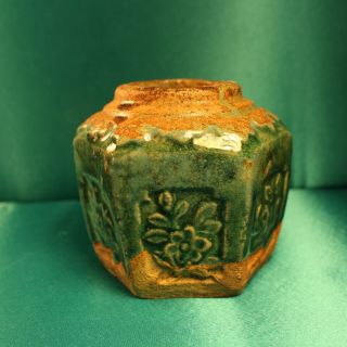 Chinese Shiwan Green Glaze Pottery 6 - Side Tea Jar Caddy Antique 19t Century 1860