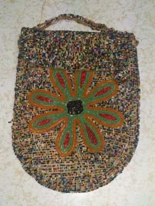 Vintage Old Native American Indian Hand Beaded Tanned Hide Pouch Ornate Bag