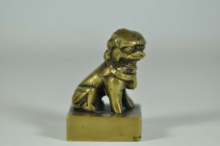 Fine Old Chinese Brass Bronze Foo Dog Seal Chop Scholar Art