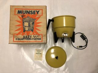 Vintage Munsey Electric Popcorn Popper Harvest Gold 3 Quart Aluminum