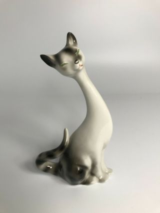Mid - Century Long Neck Porcelain Cat Figurine Vintage 6 " Tall Vintage