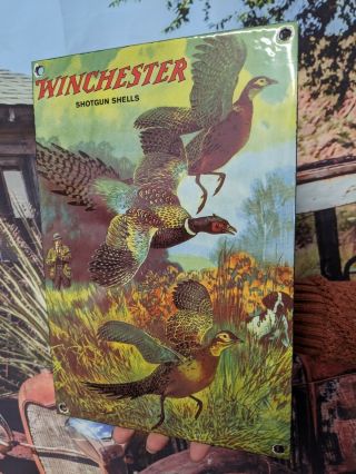 Old Vintage Winchester Ranger Shotshell Ammo Porcelain Advertisiing Gun Sign