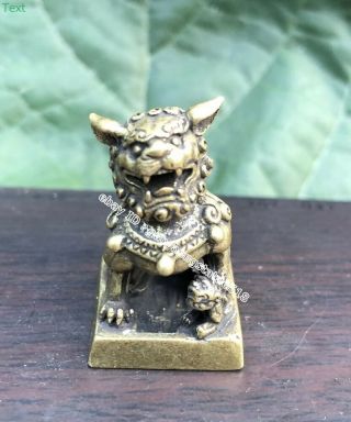 3 Cm Chinese Pure Bronze Foo Dog Lion Beast Animal Sculpture Seal Stamper Signet