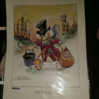 Disney Carl Barks Signed,  155/210 Lithograph Scrooge Black Gold Yellow Gold