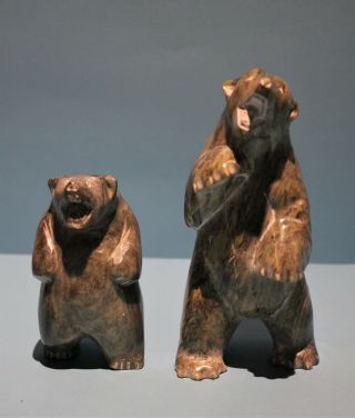 Two Vintage Inuit Eskimo Soapstone Bears Signed