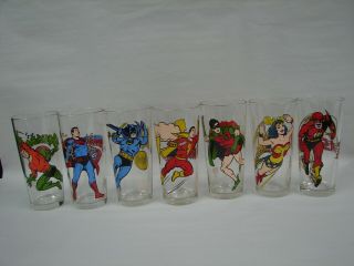 7 Vintage 1978 Dc Comics Pepsi Collector Glasses Batman Robin Superman Flash