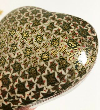 Vintage Persian Khatam Micro Mosaic Inlaid Keepsake Heart Shaped Trinket Box 2
