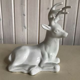 Vintage Fine White Bisque Porcelain Deer Buck