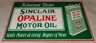 Vintage Sinclair Opaline Motor Oil Quart 12 " Metal Gasoline Sign Dino Pump Plate