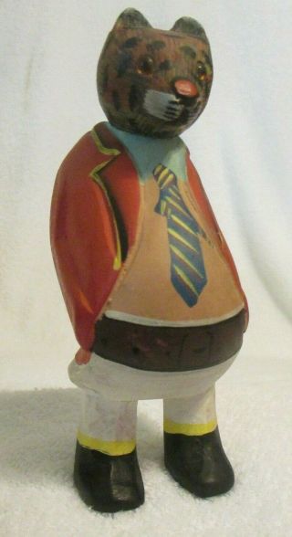 Fat Cat In A Suit Figurine Carved 6 1/4 " Tall