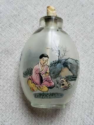 Vintage Chinese Reverse Painted Glass Snuff Bottle Man With Frog