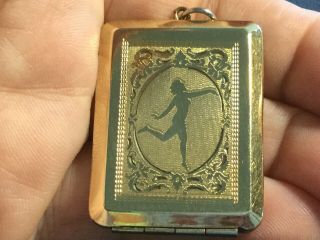 Antique Vintage Art Deco Gold Filled Locket Pendant With Etched Dancing Lady