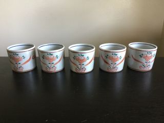 Fine Old SET OF 5 Japanese Porcelain Painted Soba Cup Choko Tea Sake Set SIGNED 2
