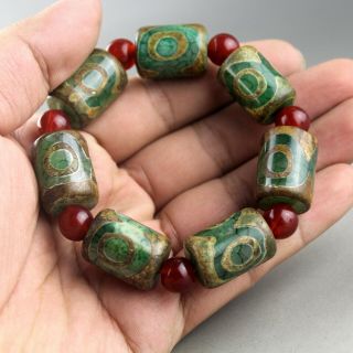 Exquisite China Old Jade Hand - Carved Three Sky Eyes Agate Beads Bracelets 0664