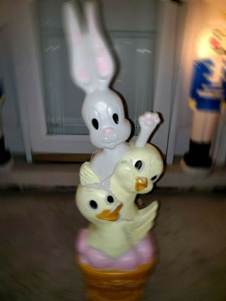 Vintage Blow Mold Easter Bunny Chicks & Ducks In Basket By Don Featherstone 39 "