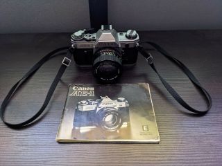 Vintage Canon Ae - 1 Slr Film Camera Black Fd 50mm 1:1.  4 Lens