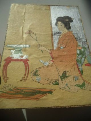 Beauty Doing Ikebana Flower Arrangement Antique Japanese Print Early Lithograph