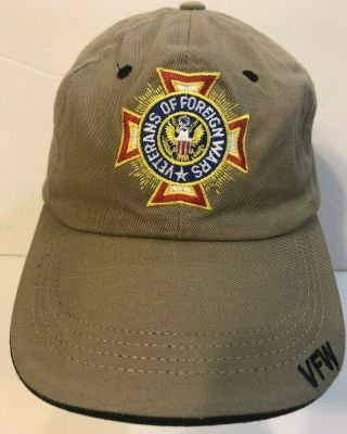 Veterans Of Foreign Wars Hat Vfw Beige Adjustable Cap Embroidered Made In Usa