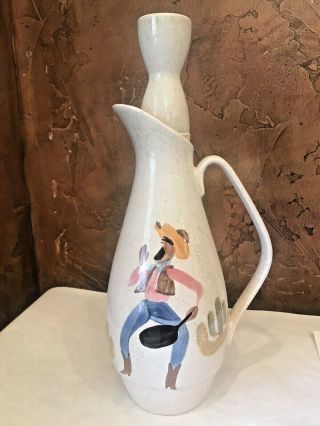Vintage Red Wing Pottery China Round Up Pattern Carafe Pitcher With Stopper