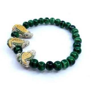 Vintage Jewelry Ceramic Alligator Trio Green Beaded Bracelet One Size Fits Most