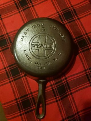 Vintage Griswold No.  5 Large Block Logo Restored Cast Iron Skillet Antique