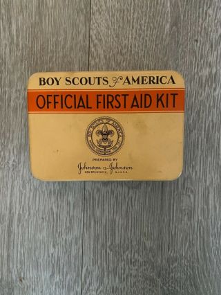Vintage Boy Scouts Official First Aid Kit Tin Case Bsa Johnson & Johnson Empty