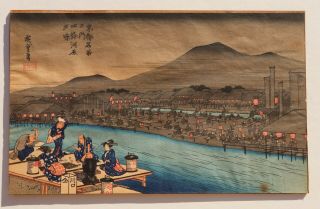 Ando Hiroshige Japanese Woodblock Print Cool Of The Evening At Shijo Riverbank