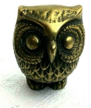 Vintage Brass Owl Figurine 3” Mcm Mid Century Modern Paperweight Cast