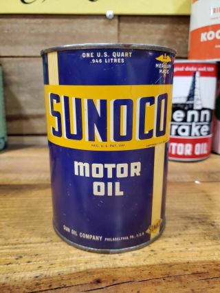 Vintage Sunoco Mercury Made Motor Oil Can Metal Quart 1 Qt Sun Oil