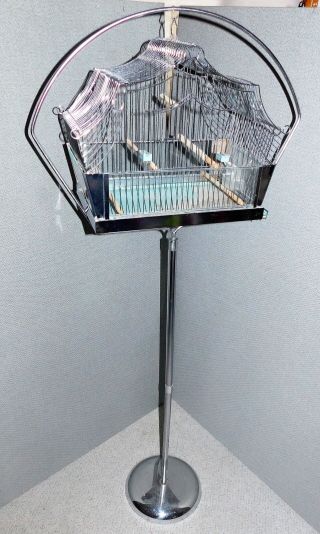 Vintage Chrome Bird Cage & Stand