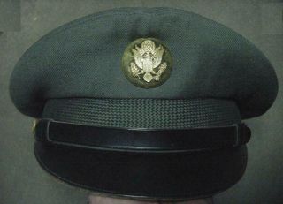 Vintage Us Army Dress Visor Hat Size 7 1/4 With Enlisted Eagle Badge