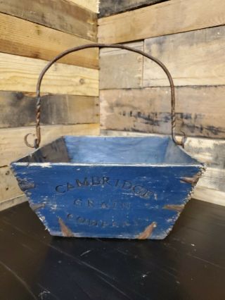 Cambridge Grain Company Large Blue Vintage Barn Wood Bucket With Handle