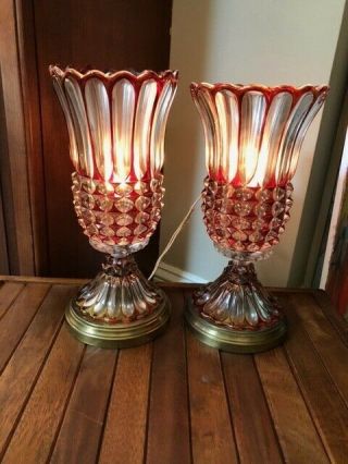 2 Vintage Cranberry Glass Mantle/table/ Boudoir Lamps